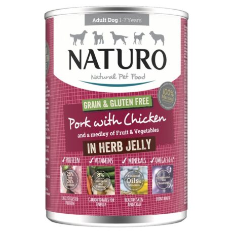 Naturo Adult Grain & Gluten Free Pork with Chicken in Herb Jelly Tins 12 x 390g